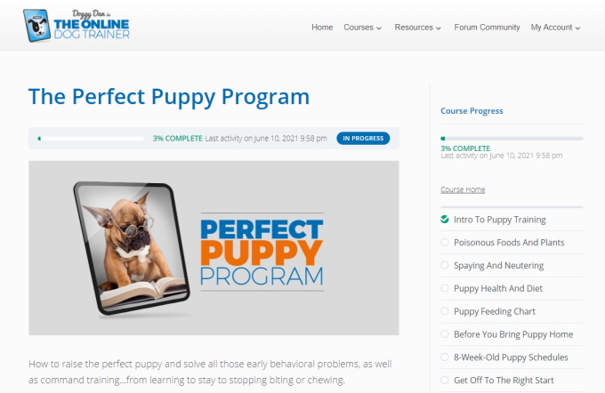 The Online Dog Trainer - Members Area Puppy Training Course Page